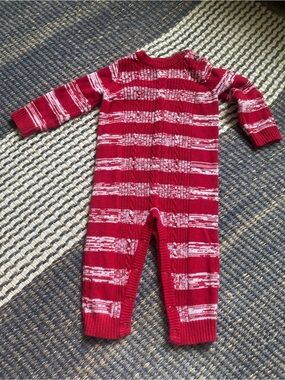 Cat & Jack Striped Christmas Romper, 6-9 month